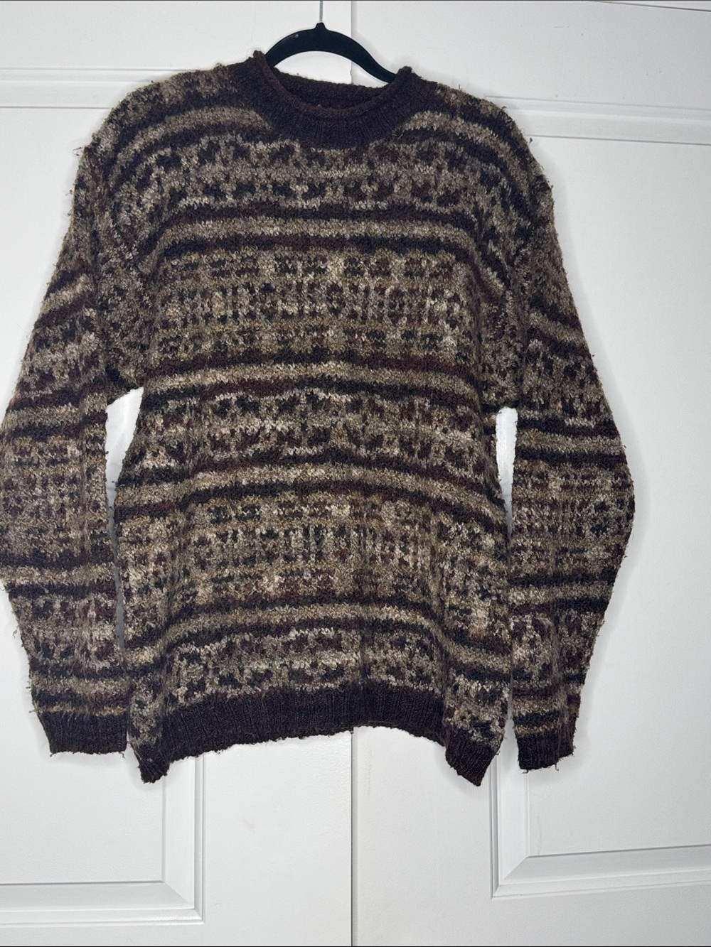Newton Trading Co. Men's Cozy Patterned Crewneck Sweater - Brown